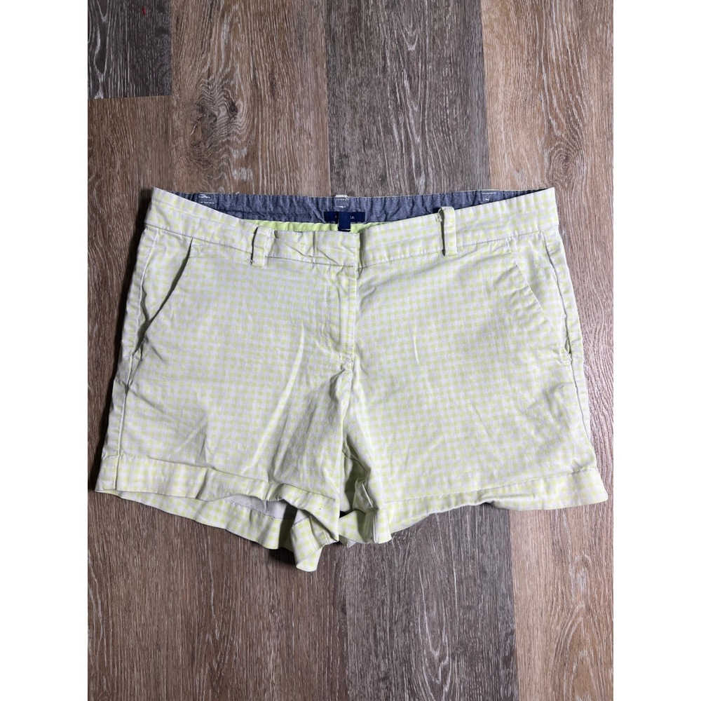 Nautica Gingham Chino Shorts Womens‎ 12 Lime Green Excellent Cuffed Mid Rise